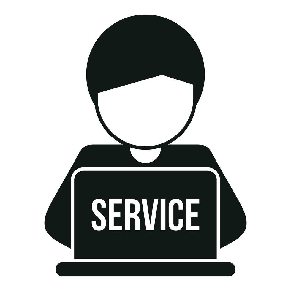 Remote laptop service man icon simple vector. Broken repair vector