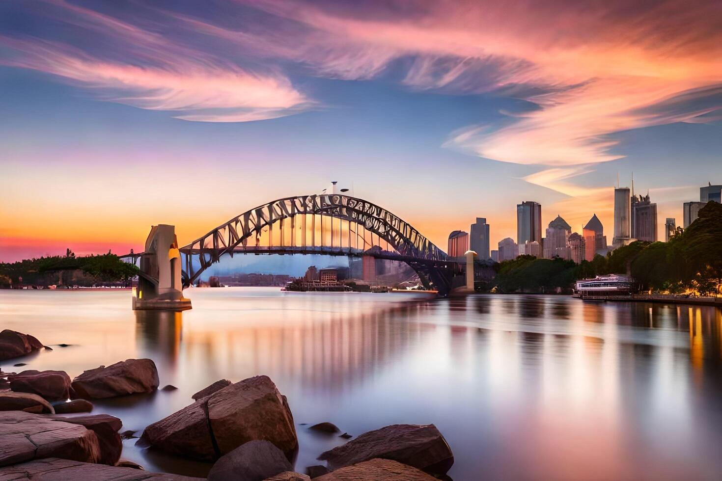 sydney harbour bridge at sunset. AI-Generated photo