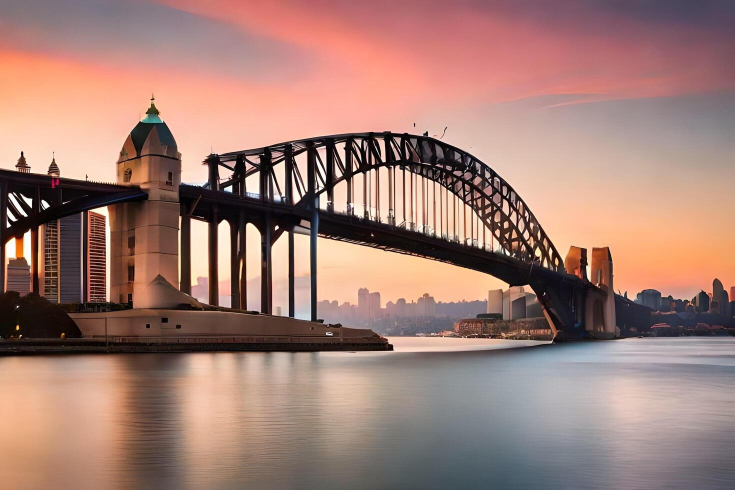 the sydney harbour bridge at sunset. AI-Generated photo