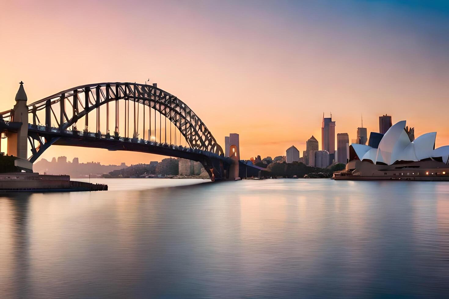 sydney skyline at sunset with the opera house and bridge. AI-Generated photo