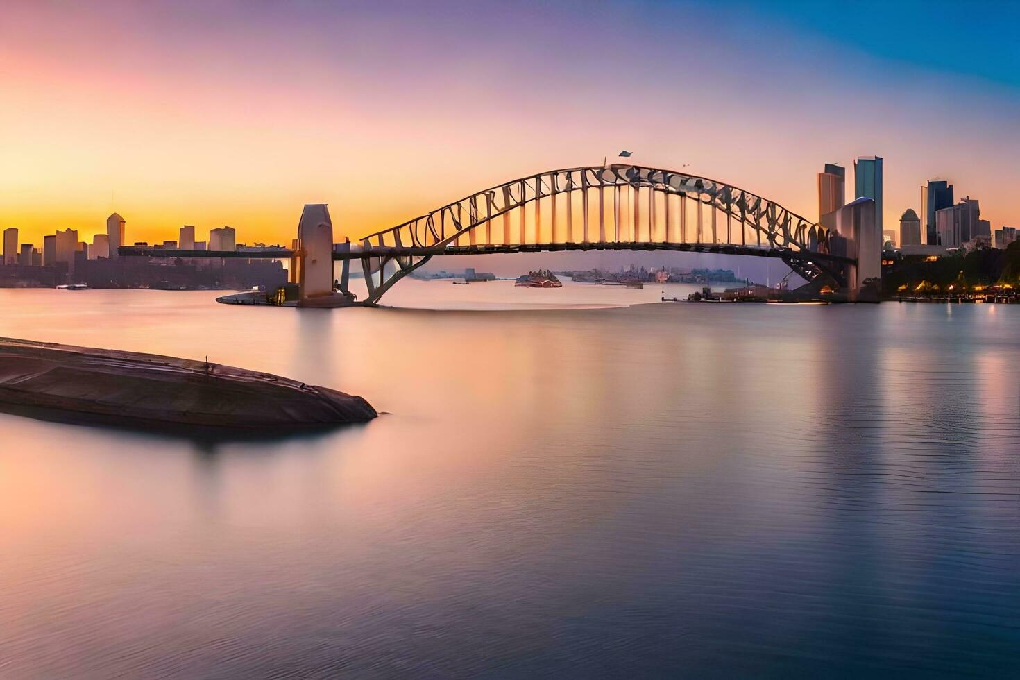 sydney harbour bridge at sunset. AI-Generated photo