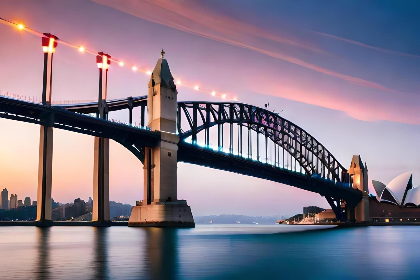 the sydney harbour bridge at sunset. AI-Generated photo