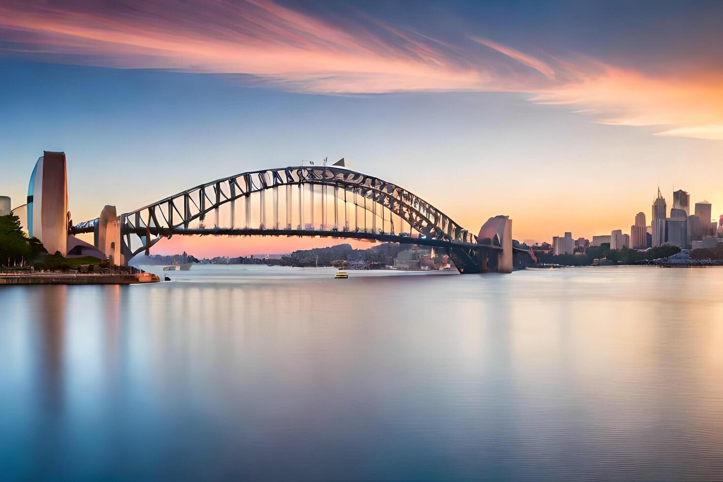 el Sydney puerto puente a puesta de sol. generado por ai foto