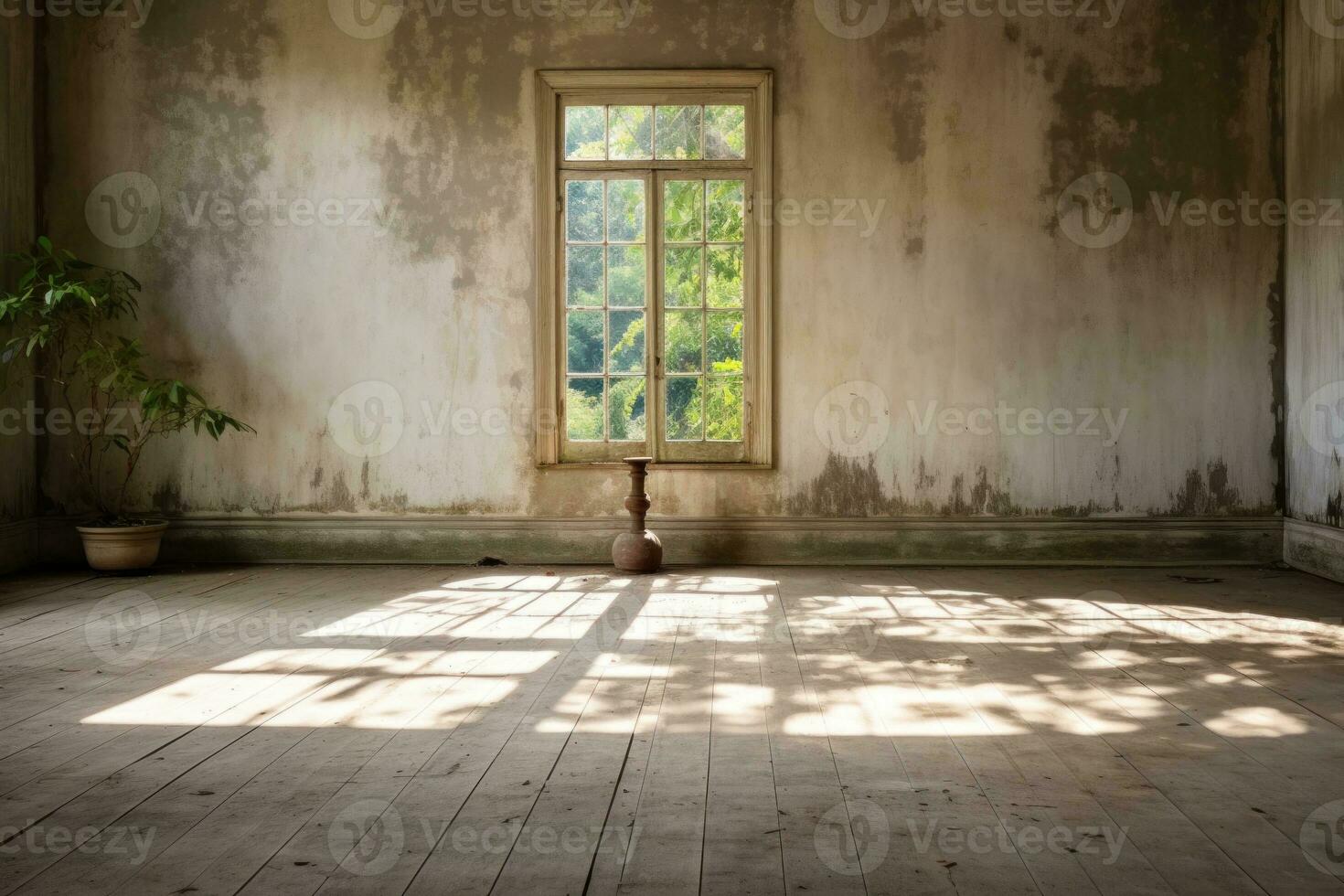 An empty room with a spotless and damaged . AI Generative photo