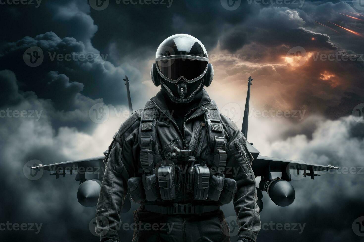 fighter plane pilot and fighter, military plane pilot, generative AI. photo