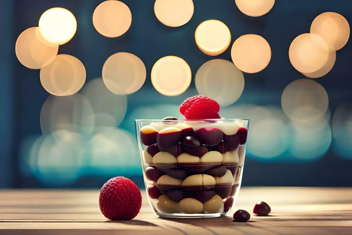 a dessert in a glass with berries. AI-Generated photo