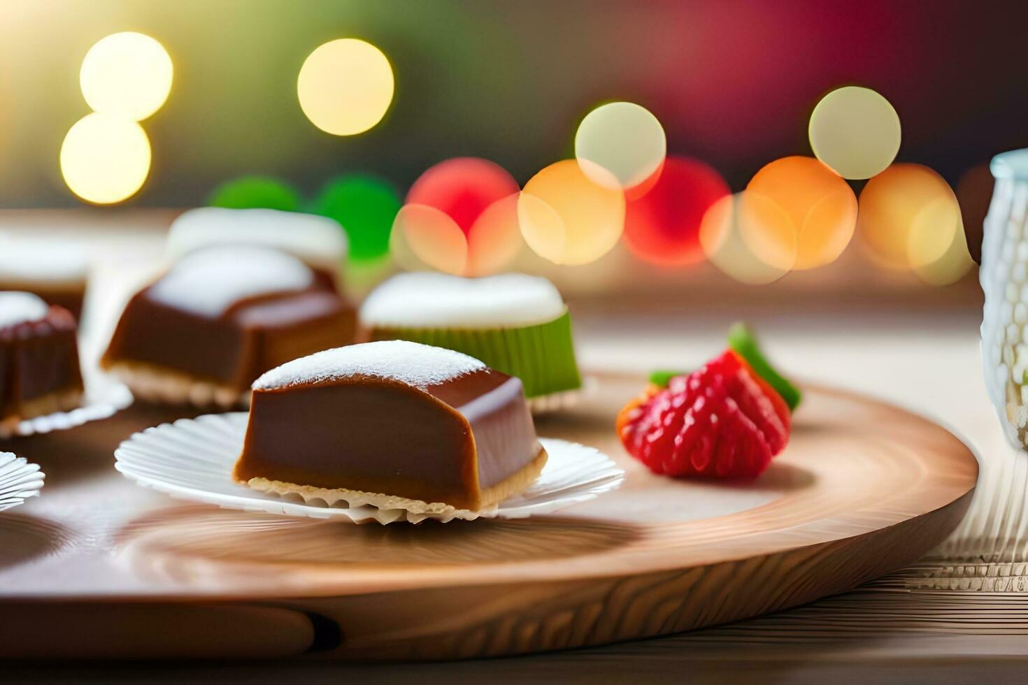 a plate with chocolate and strawberries on it. AI-Generated photo