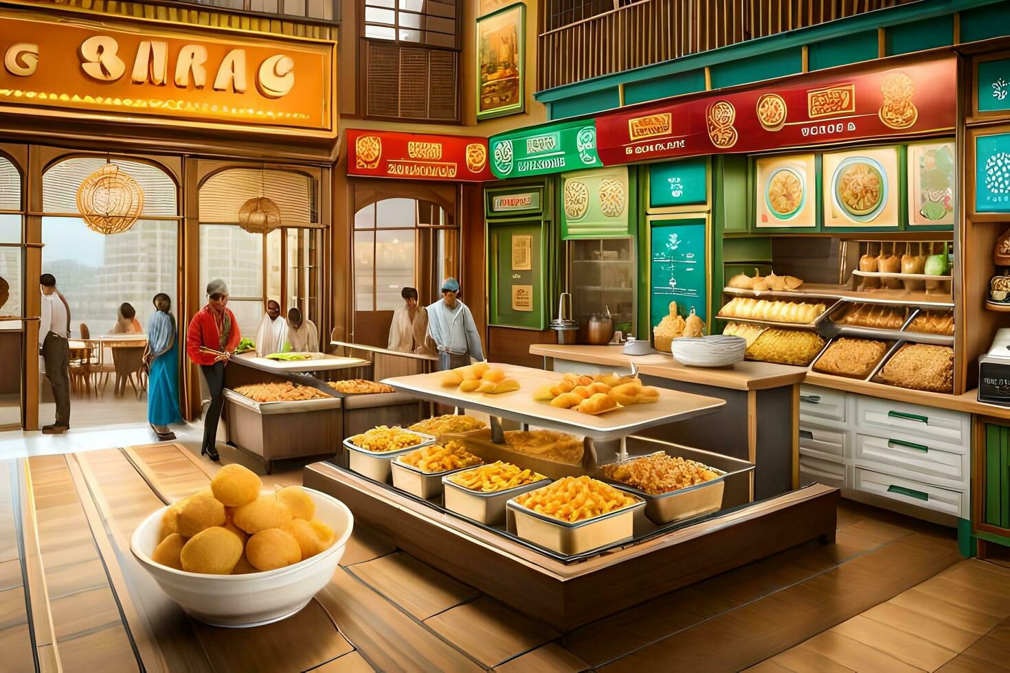 a chinese bakery with people in the store. AI-Generated photo