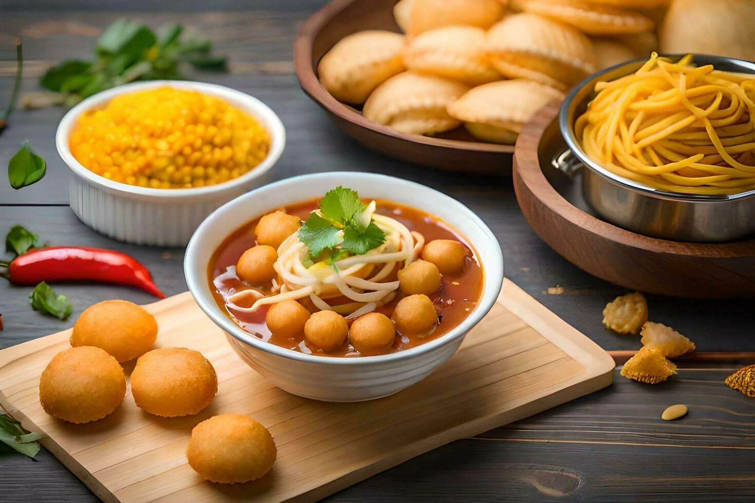 indian food with dal, dosa, dal, dal, dal,. AI-Generated photo