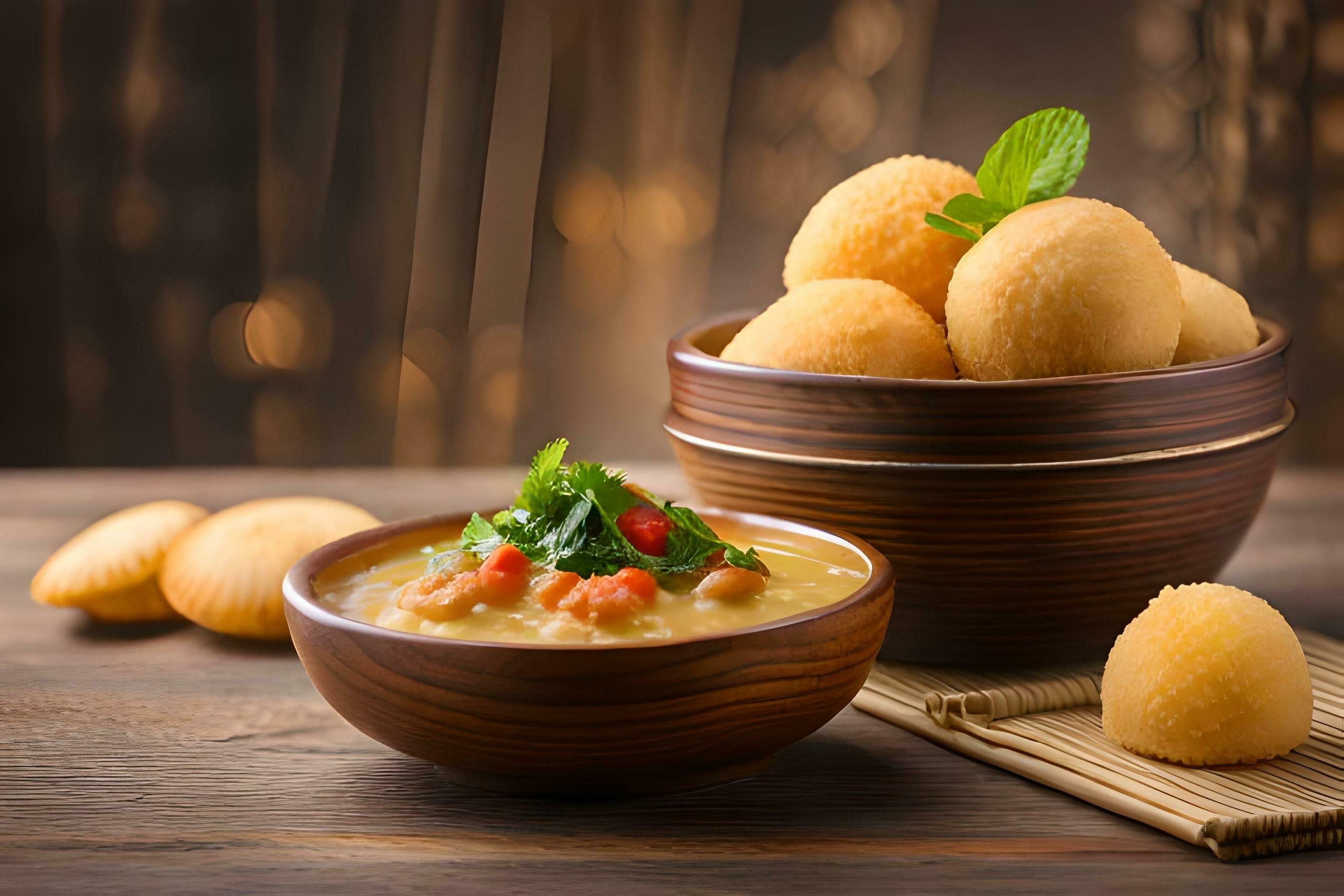 indian food with dosa and dosa on wooden table. AI-Generated 33632502