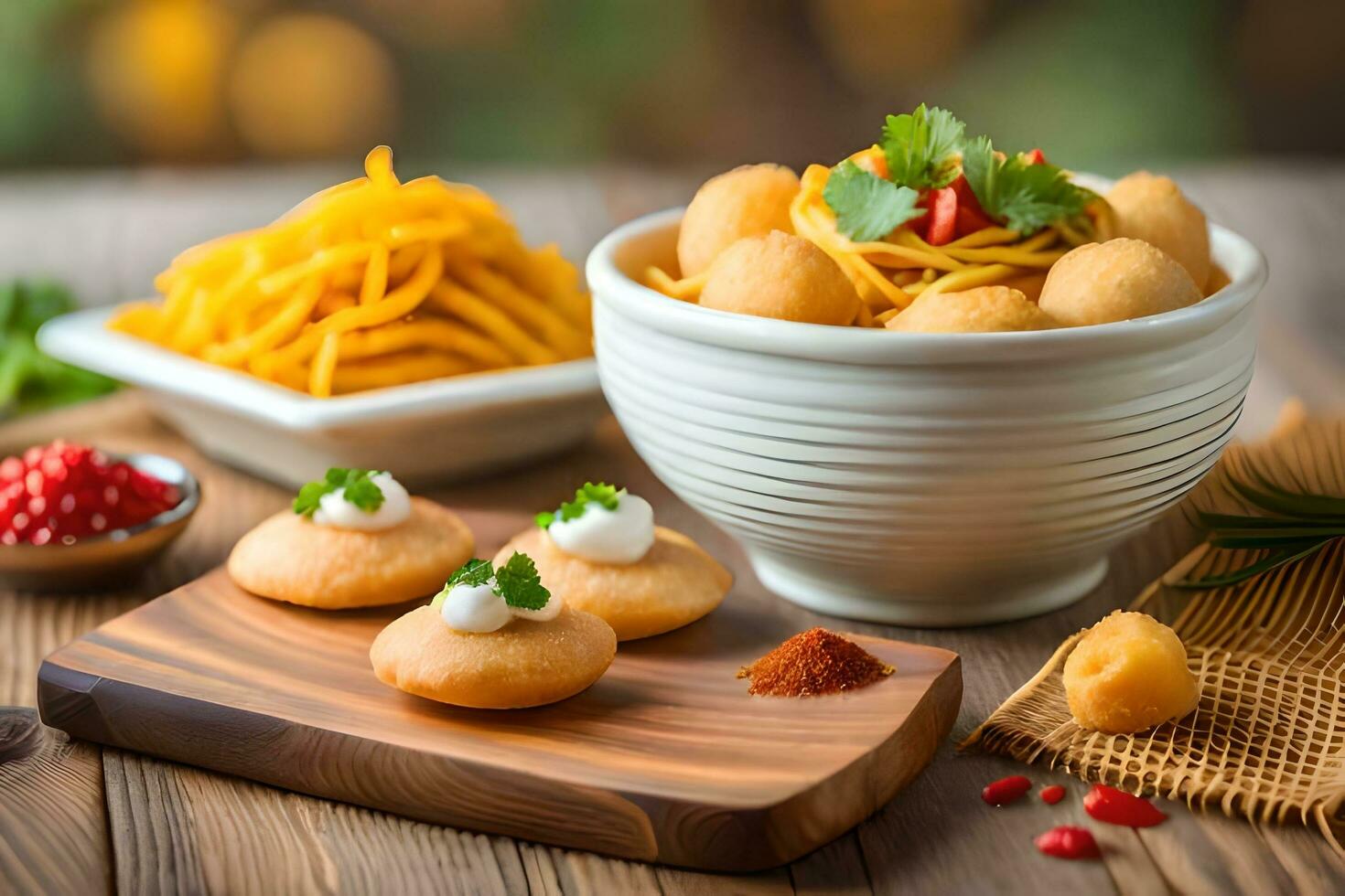 indian food with spicy sauce and vegetables. AI-Generated photo