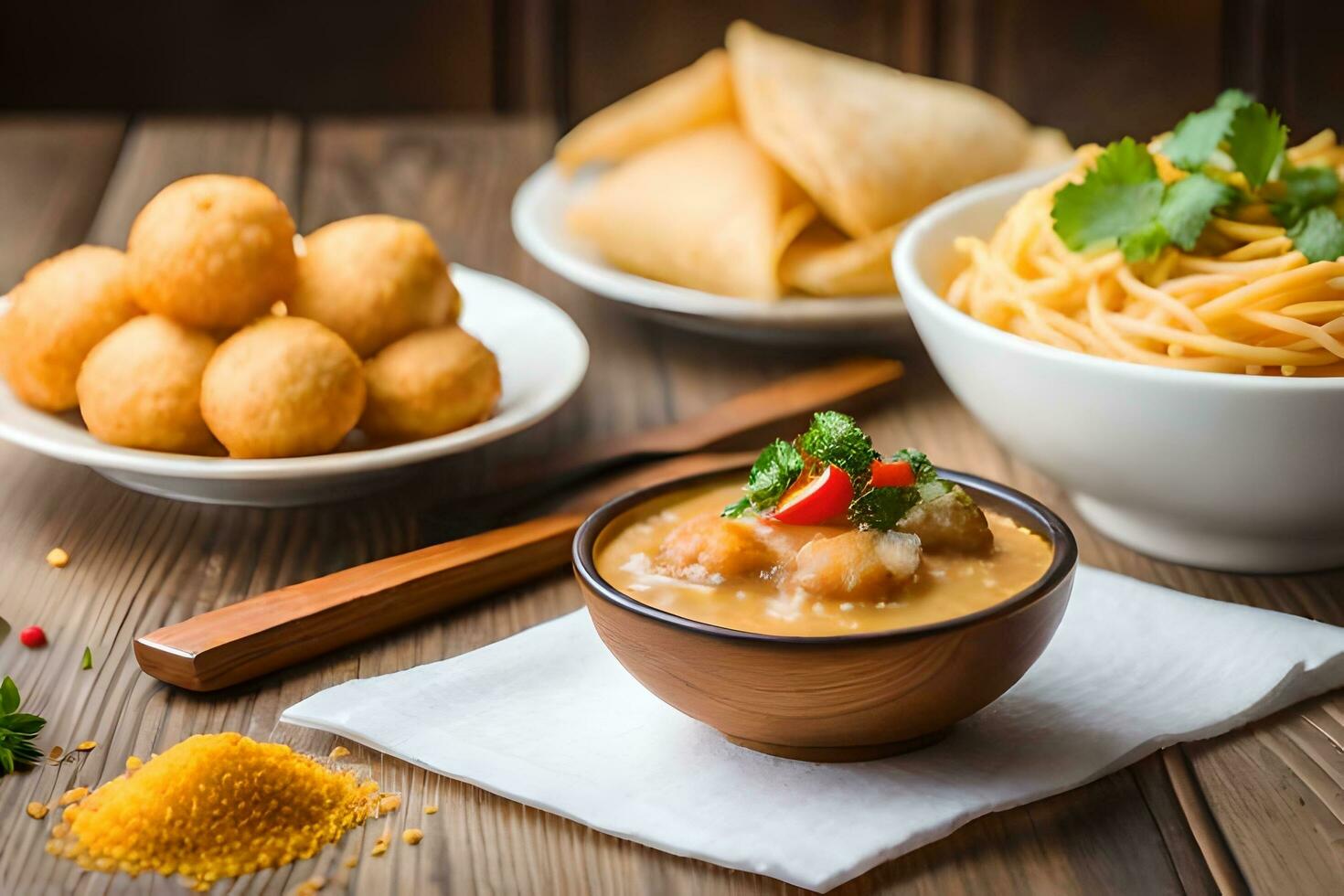 indian food with dumplings and rice. AI-Generated photo