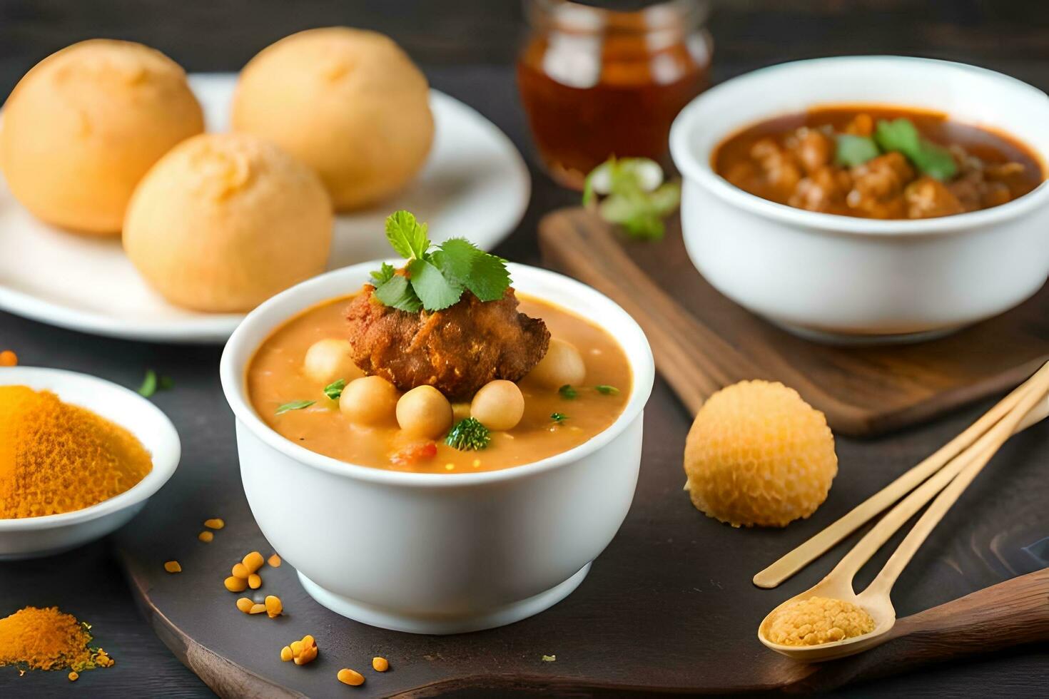 indio comida con empanadillas y dosa. generado por ai foto