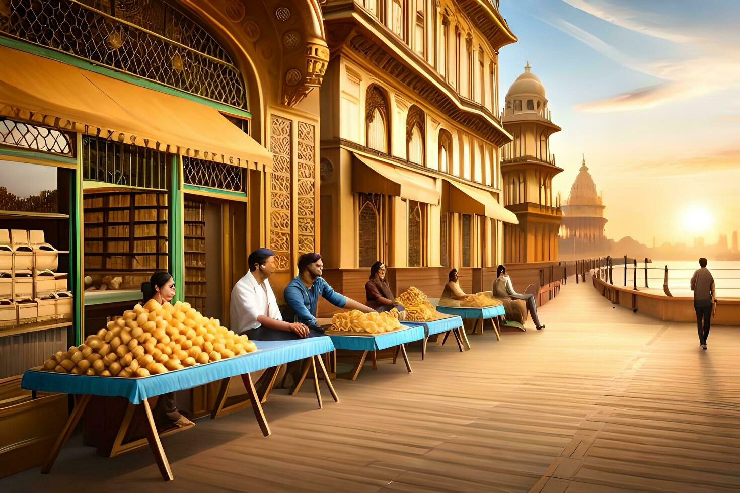 a man is selling food on a street in india. AI-Generated photo