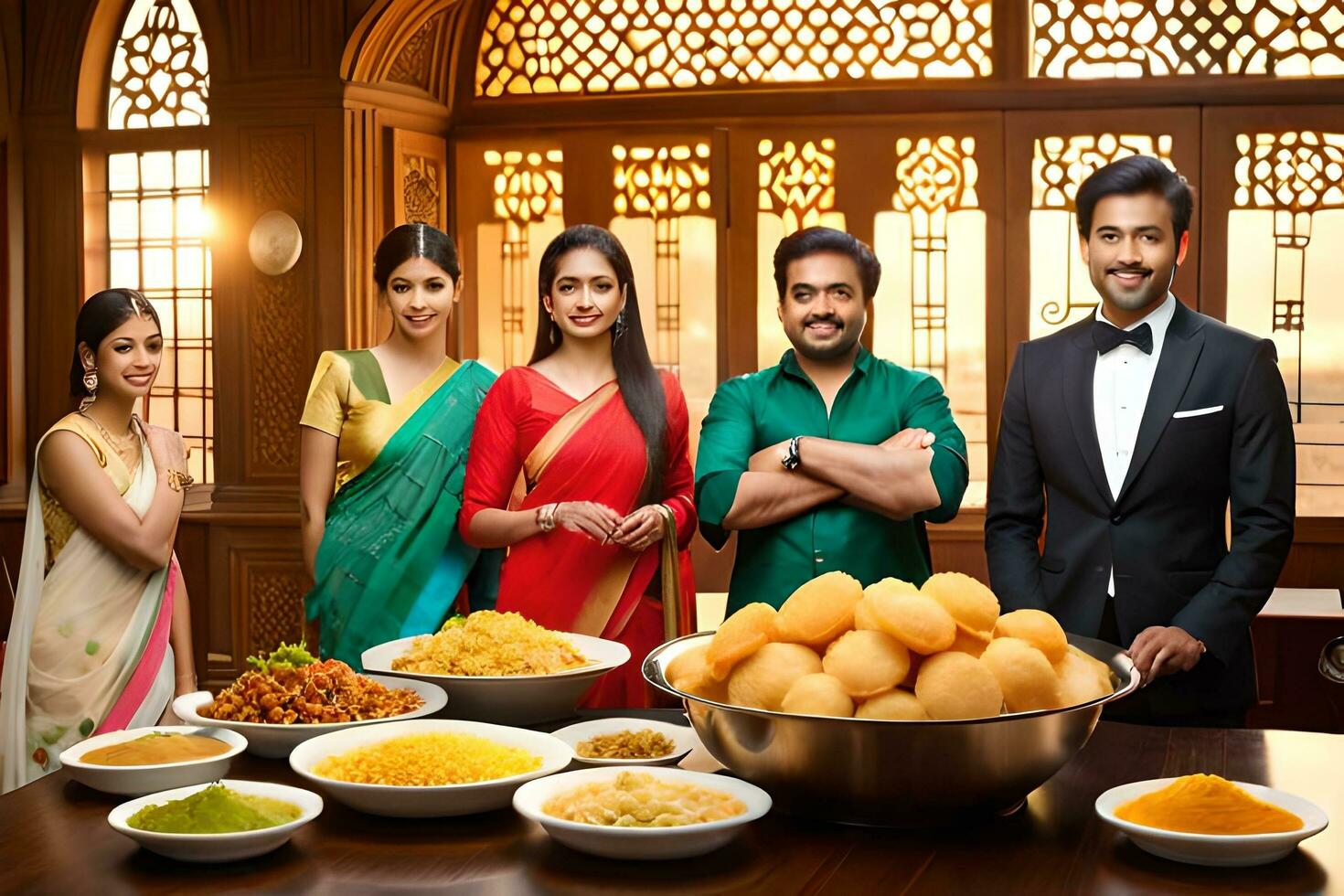 the indian family is posing for a photo. AI-Generated photo