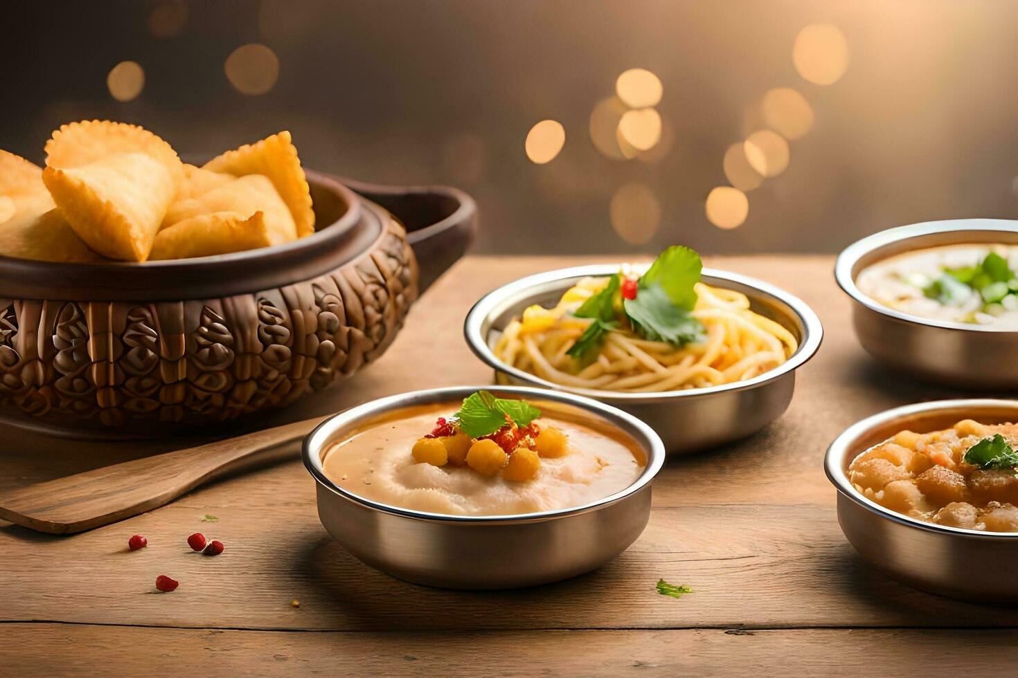 various types of indian food in bowls. AI-Generated photo