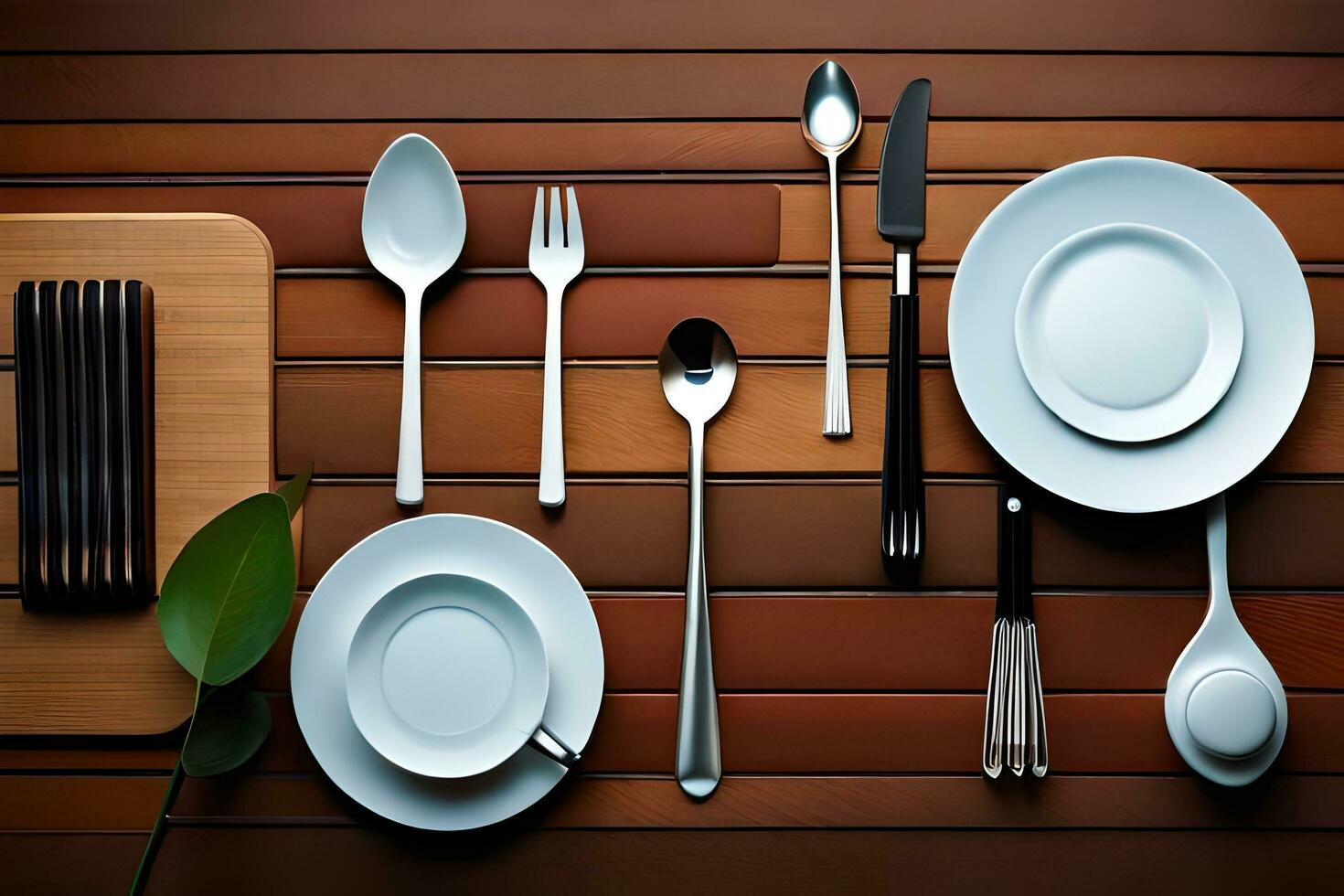 a table with a variety of cutlery and utensils. AI-Generated photo