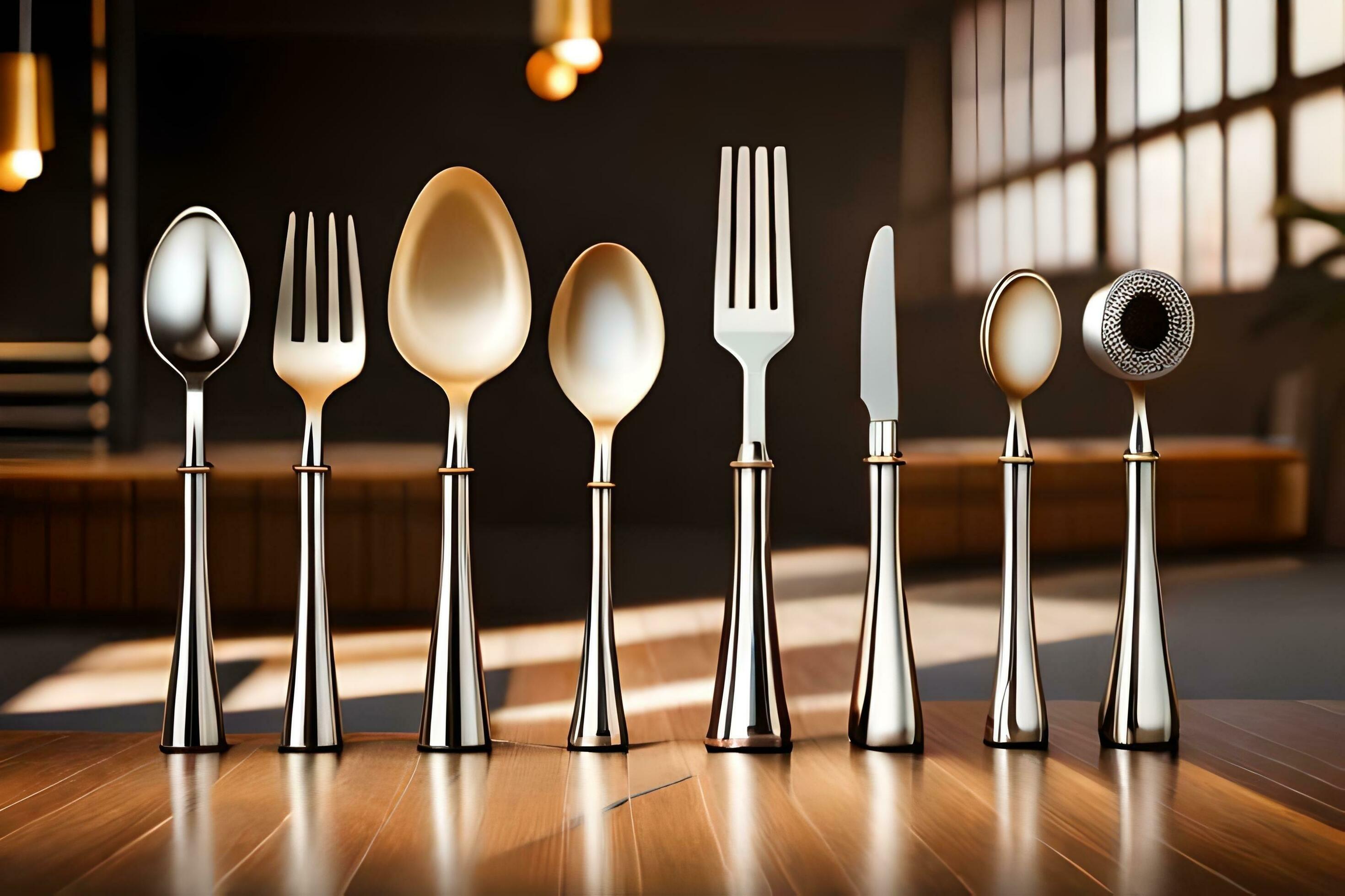 five different types of silverware on a table. AIGenerated 33634530