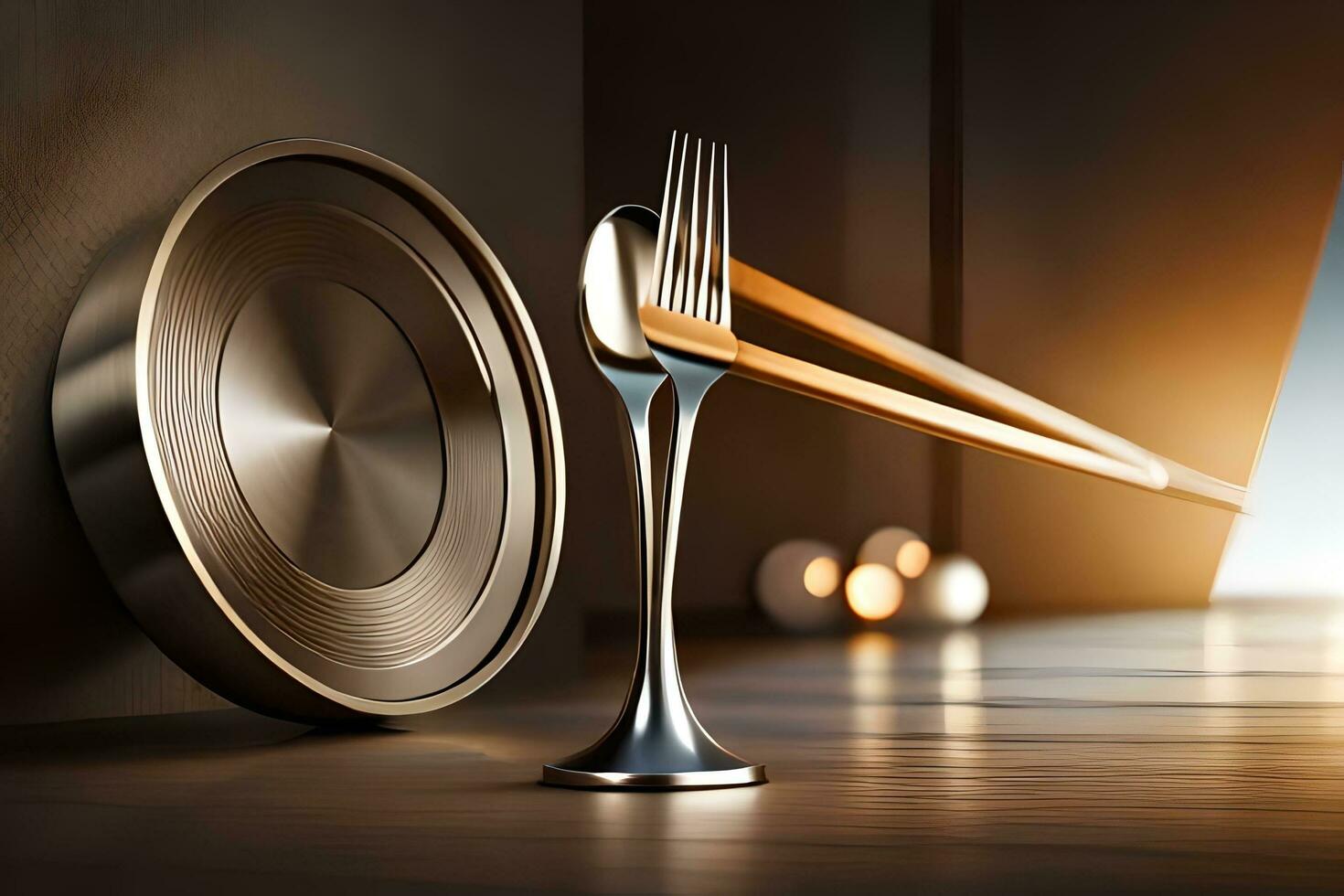 a fork and knife are sitting on a table. AI-Generated photo
