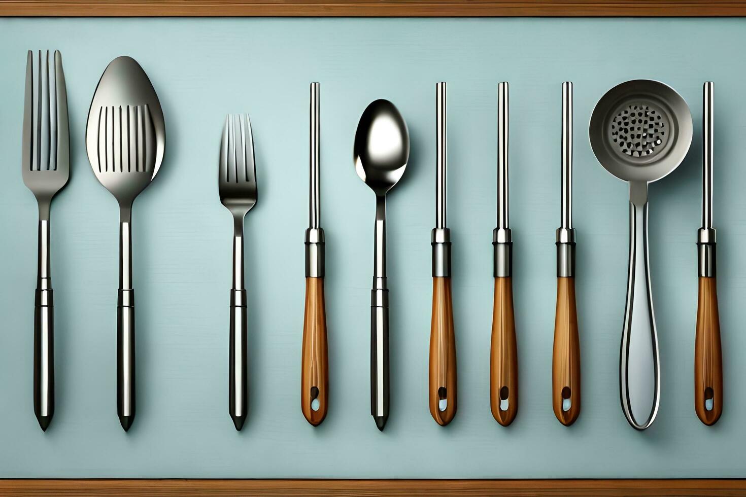 a set of utensils arranged in a frame. AI-Generated photo