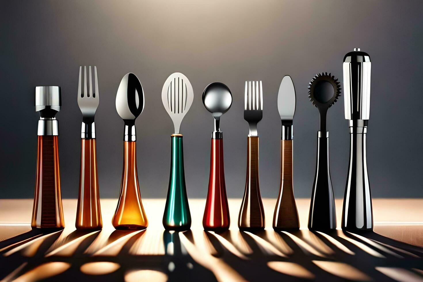 a group of different utensils are shown in front of a light. AI-Generated photo