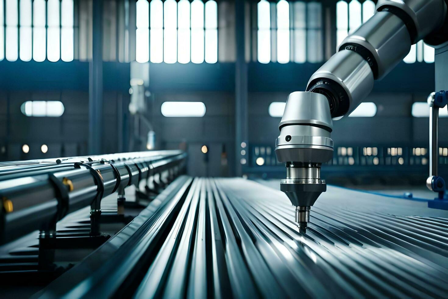 a robotic arm is working on a machine in a factory. AI-Generated photo