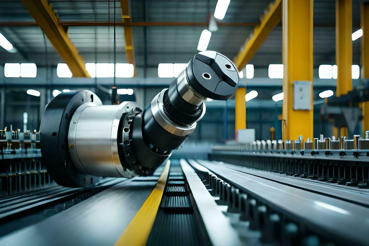 a machine is moving along a conveyor belt in a factory. AI-Generated photo