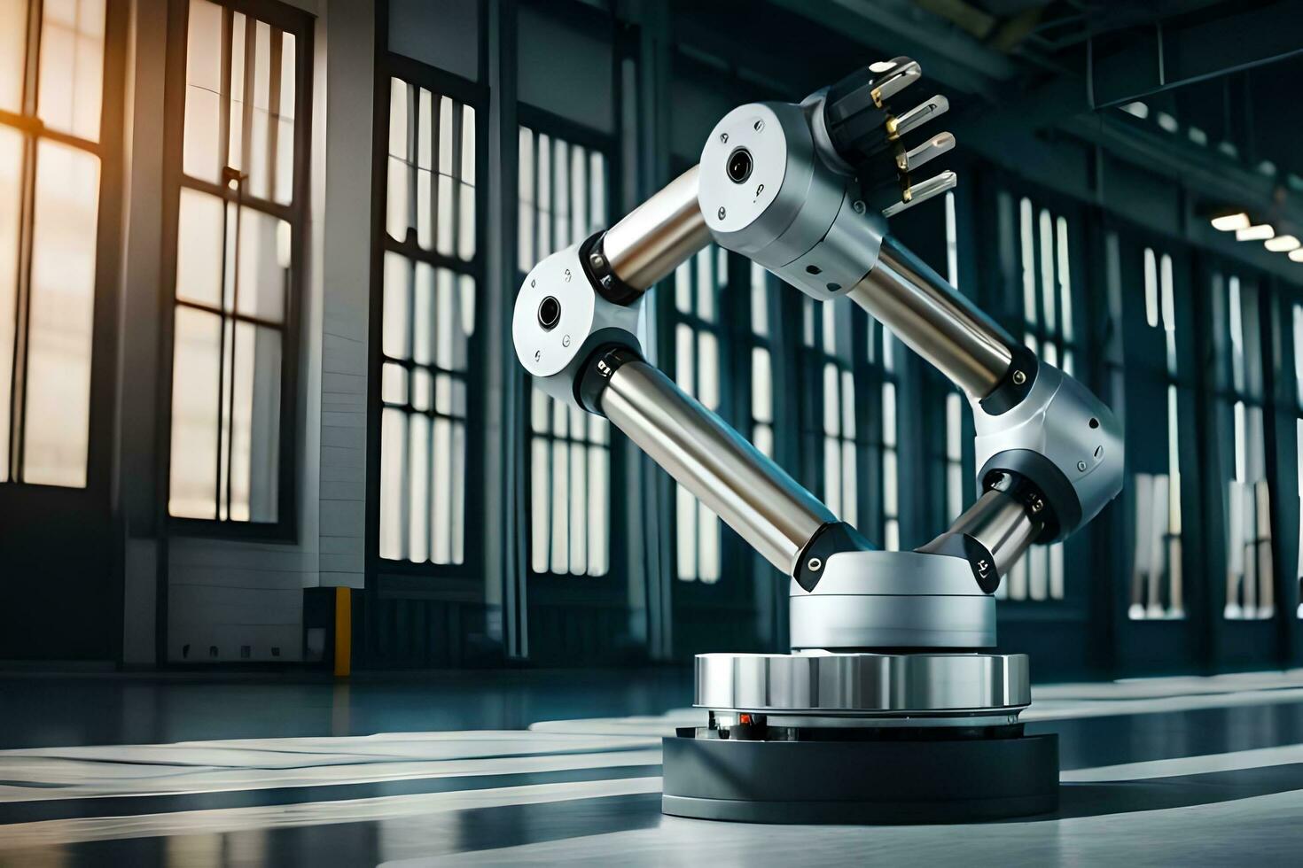 a robotic arm in a factory setting. AI-Generated photo