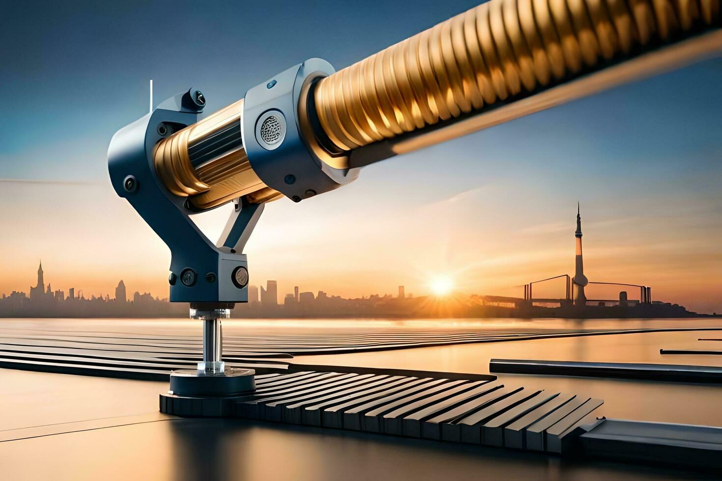 a machine is holding a metal rod on a dock. AI-Generated photo