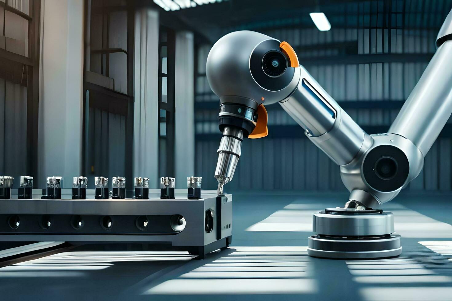 a robot is working on a machine in a factory. AI-Generated photo