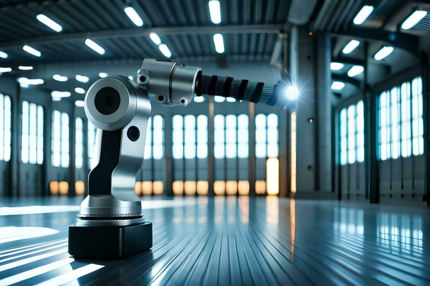 a robot is standing in front of a large building. AI-Generated photo