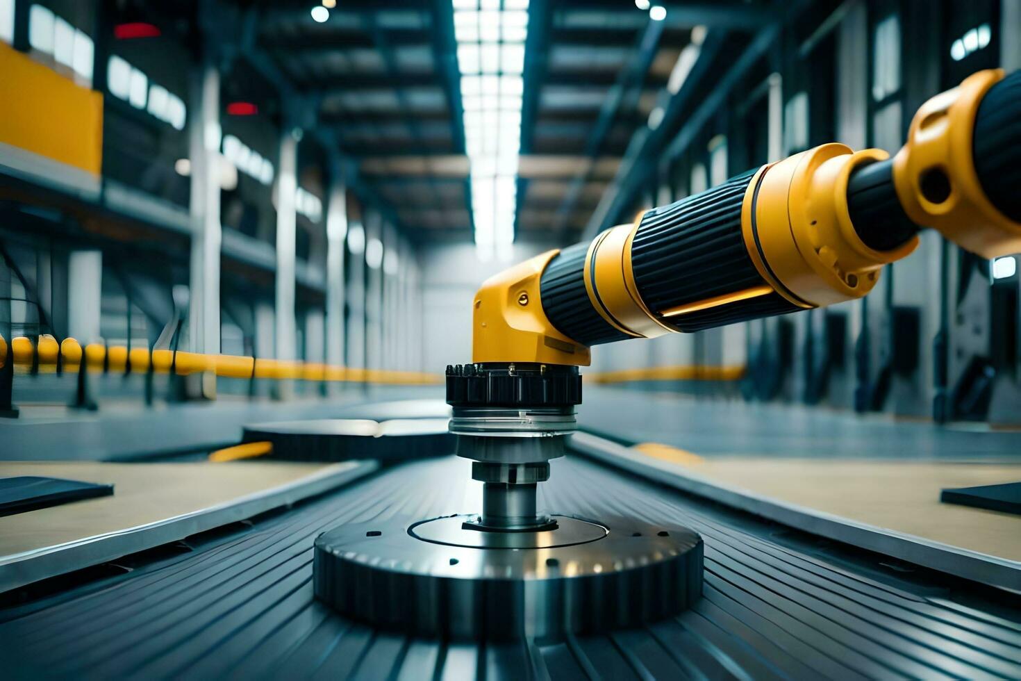 a robotic arm is working on a machine in a factory. AI-Generated photo