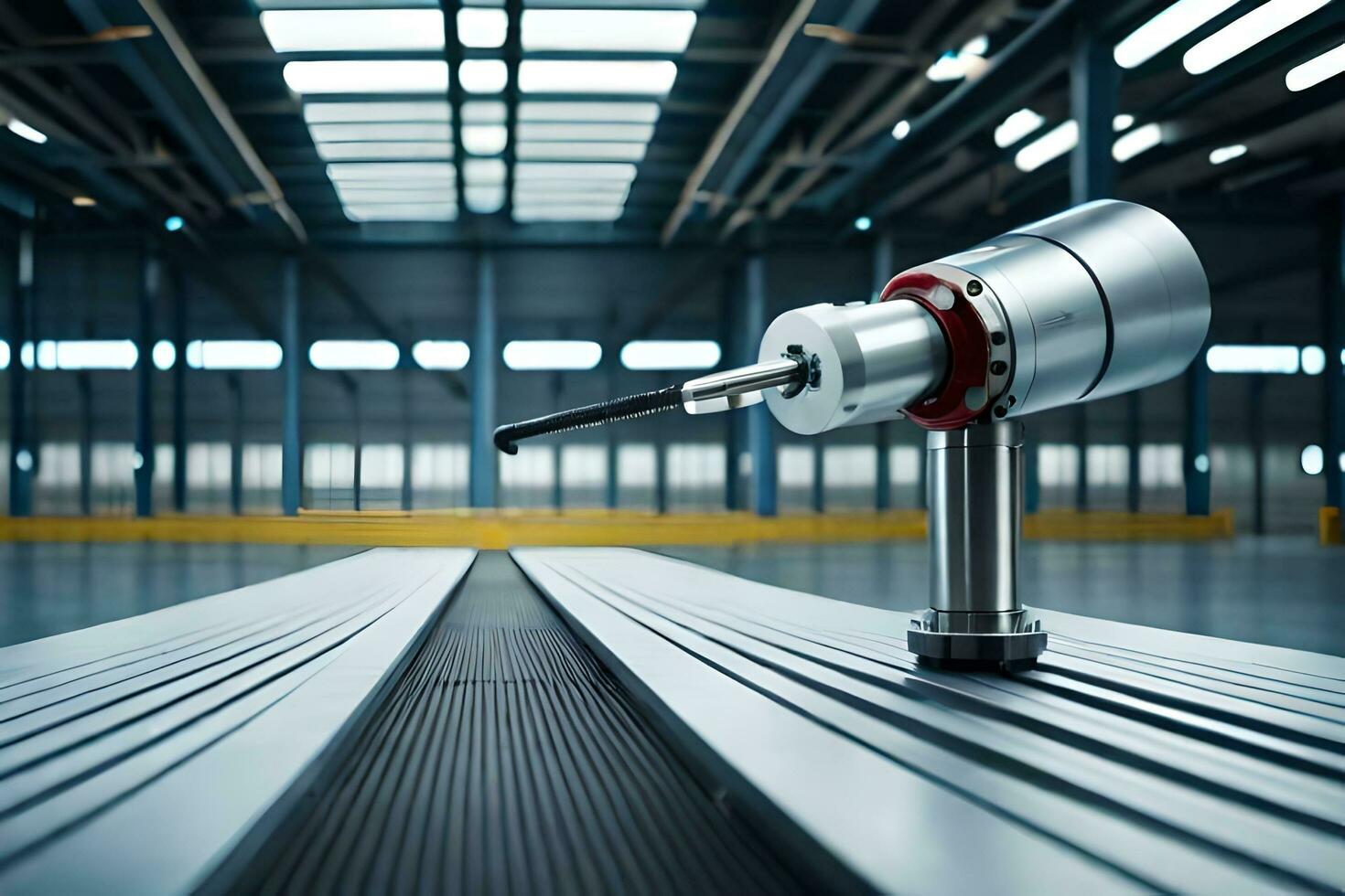 a metal machine is sitting on a metal floor. AI-Generated photo