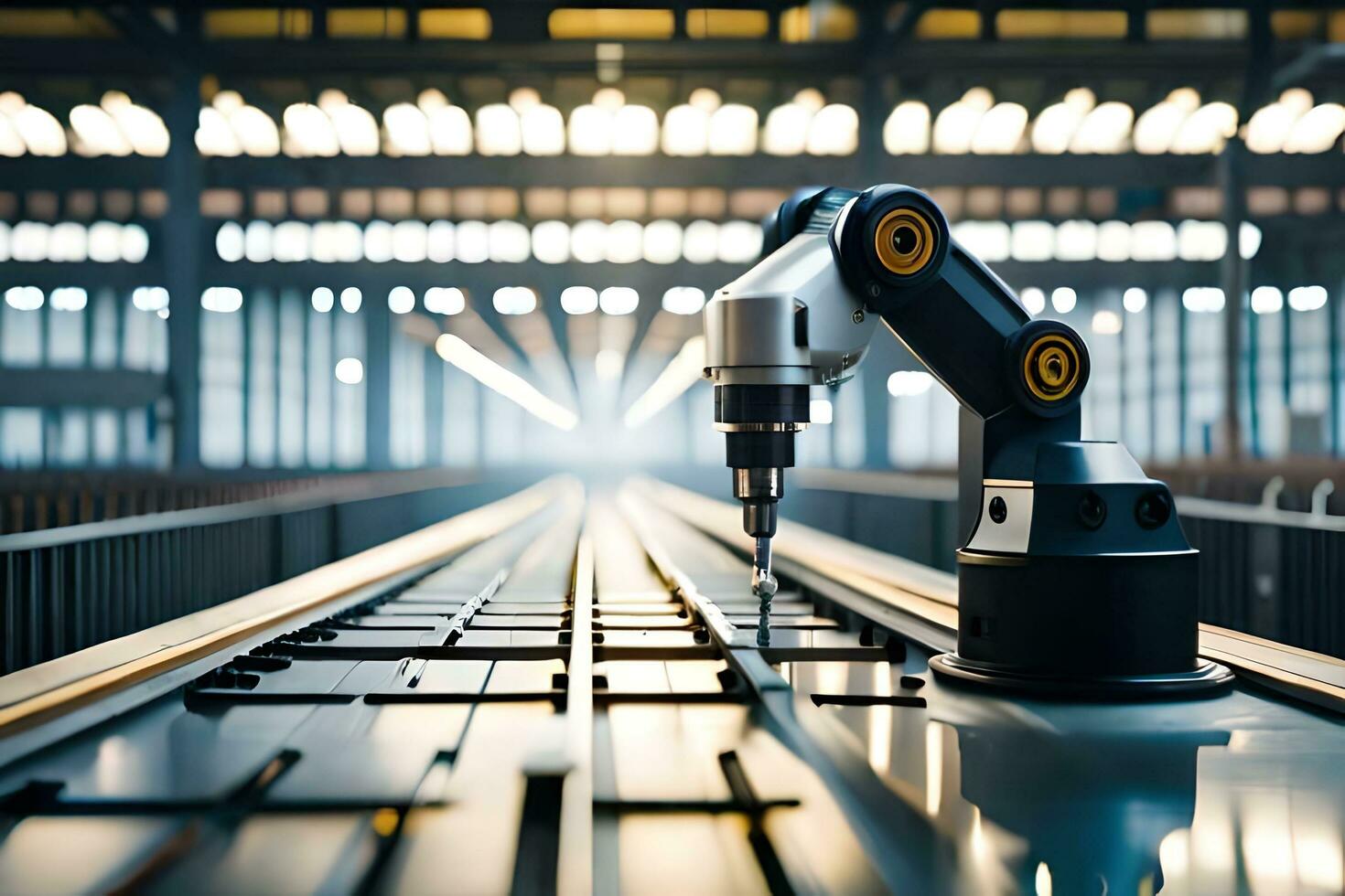 a robotic arm is working on a machine in a factory. AI-Generated photo