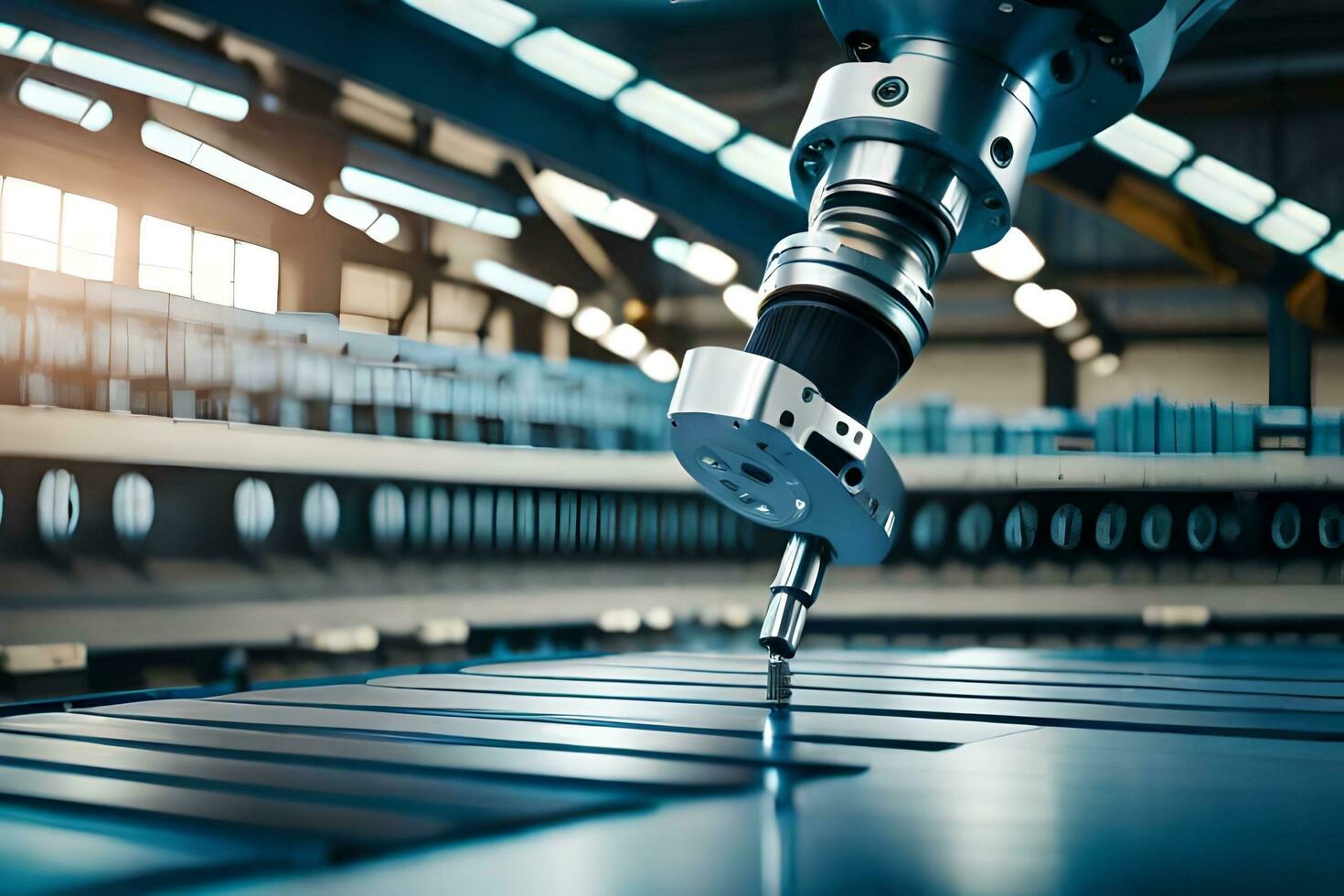 a robotic arm is working on a machine in a factory. AI-Generated photo