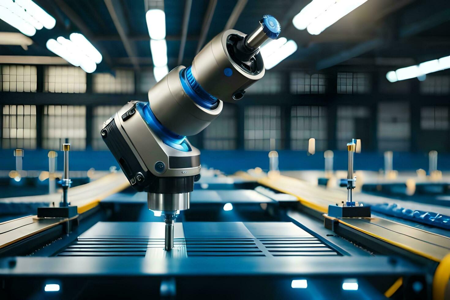 a robotic arm is working on a machine in a factory. AI-Generated photo
