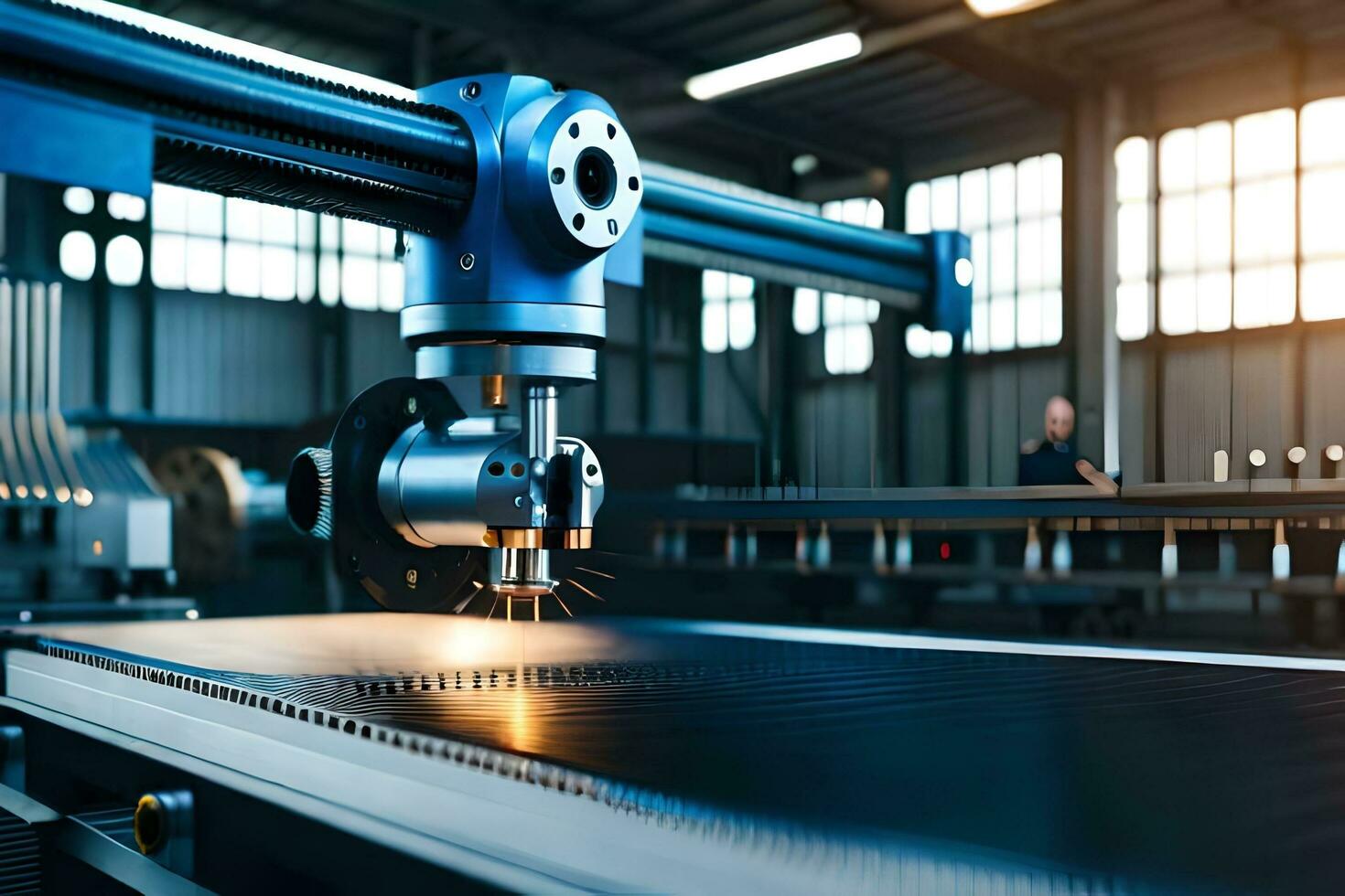 a machine is cutting metal on a table. AI-Generated photo