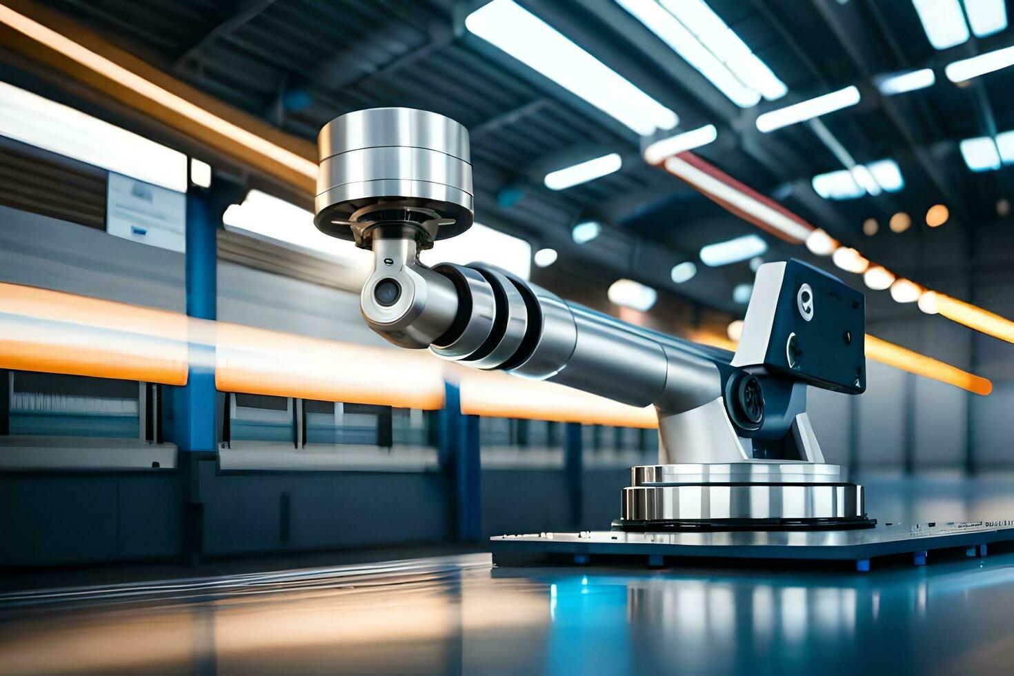 a robotic arm is sitting on a table in a factory. AI-Generated photo