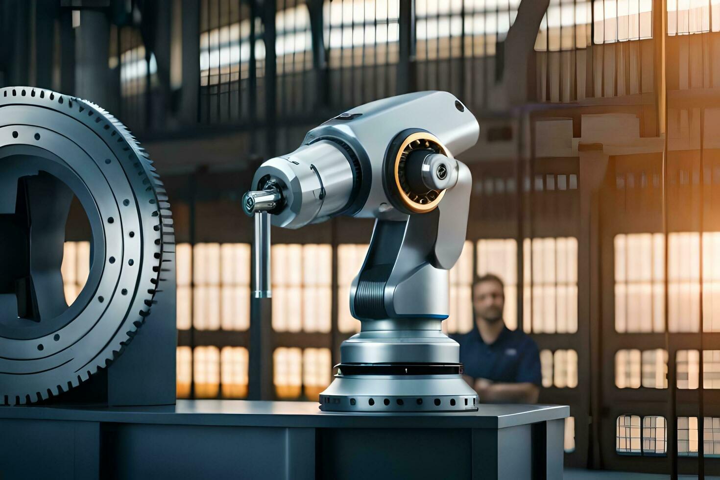 a robot is sitting on a machine in a factory. AI-Generated photo