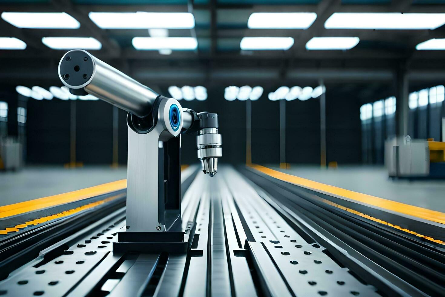 a robot is sitting on a conveyor belt in a factory. AI-Generated photo