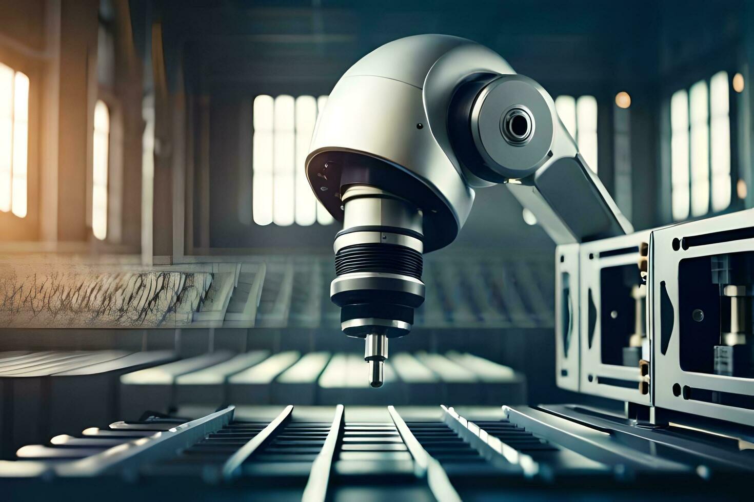 a robot is working on a machine in a factory. AI-Generated photo