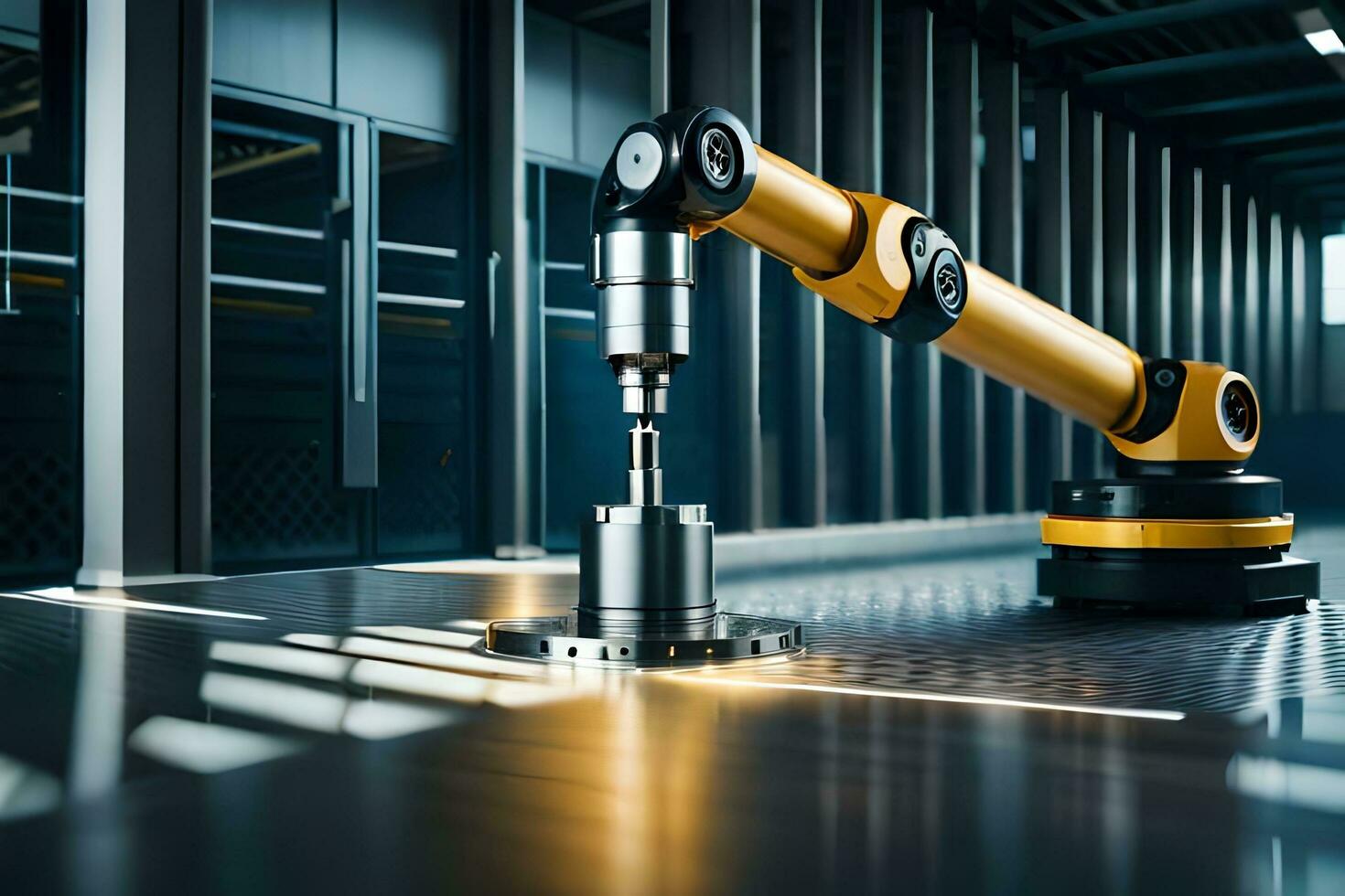 a robotic arm is on a table in a factory. AI-Generated photo