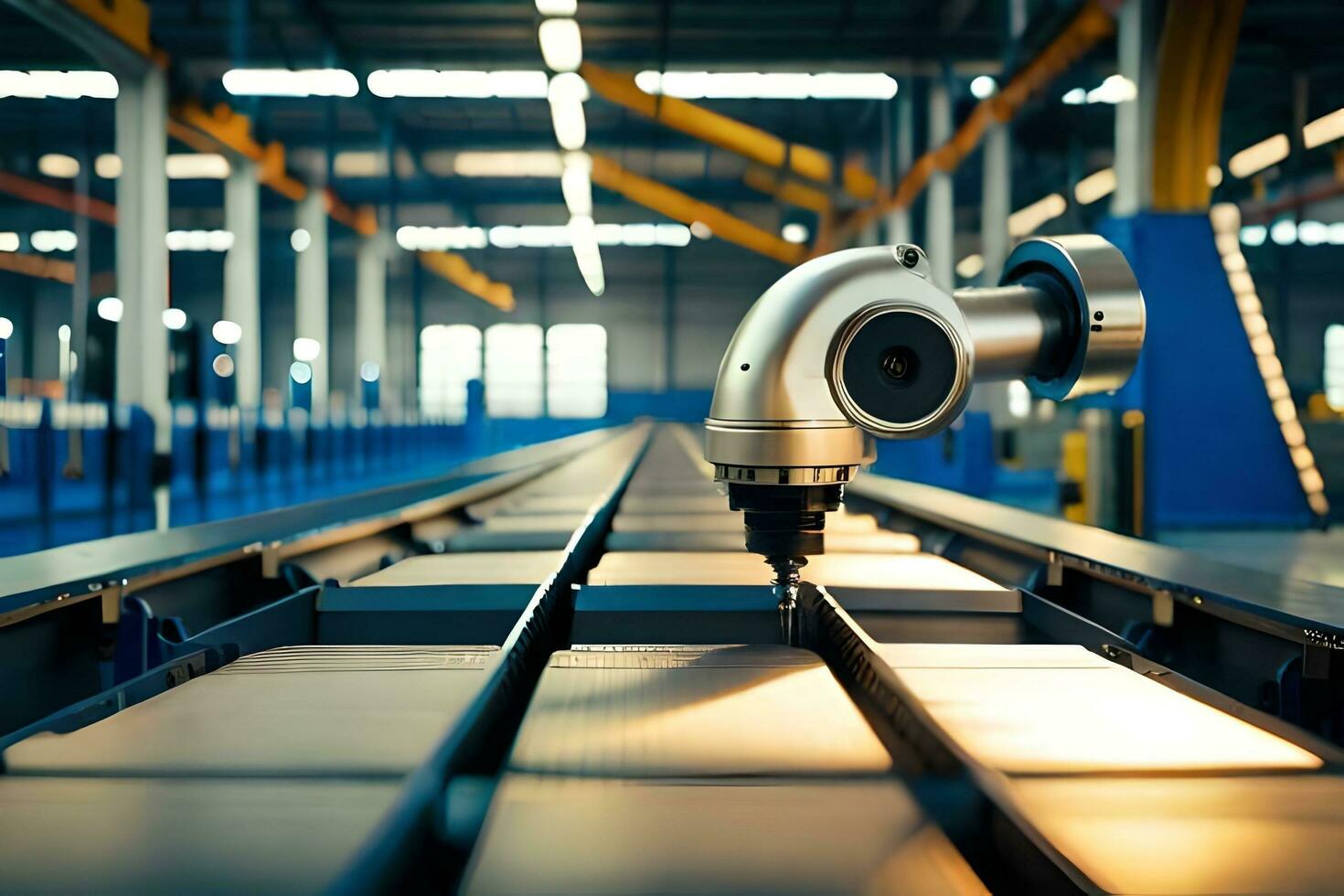 a robot is working on a conveyor belt in a factory. AI-Generated photo