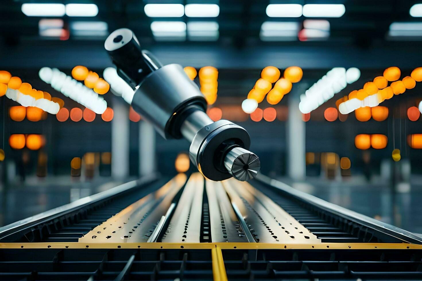 a robot is standing on a conveyor belt. AI-Generated photo