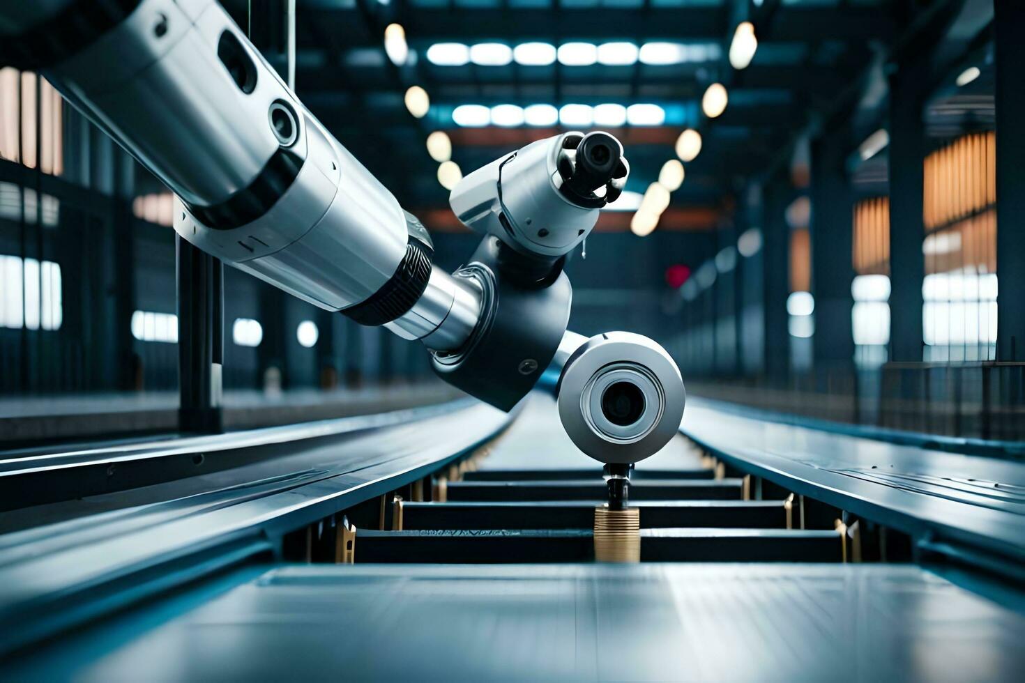 a robot is working on a conveyor belt in a factory. AI-Generated photo
