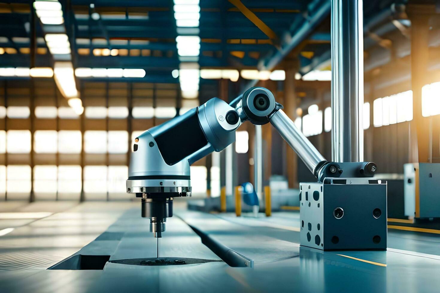 a robotic arm is working on a machine in a factory. AI-Generated photo