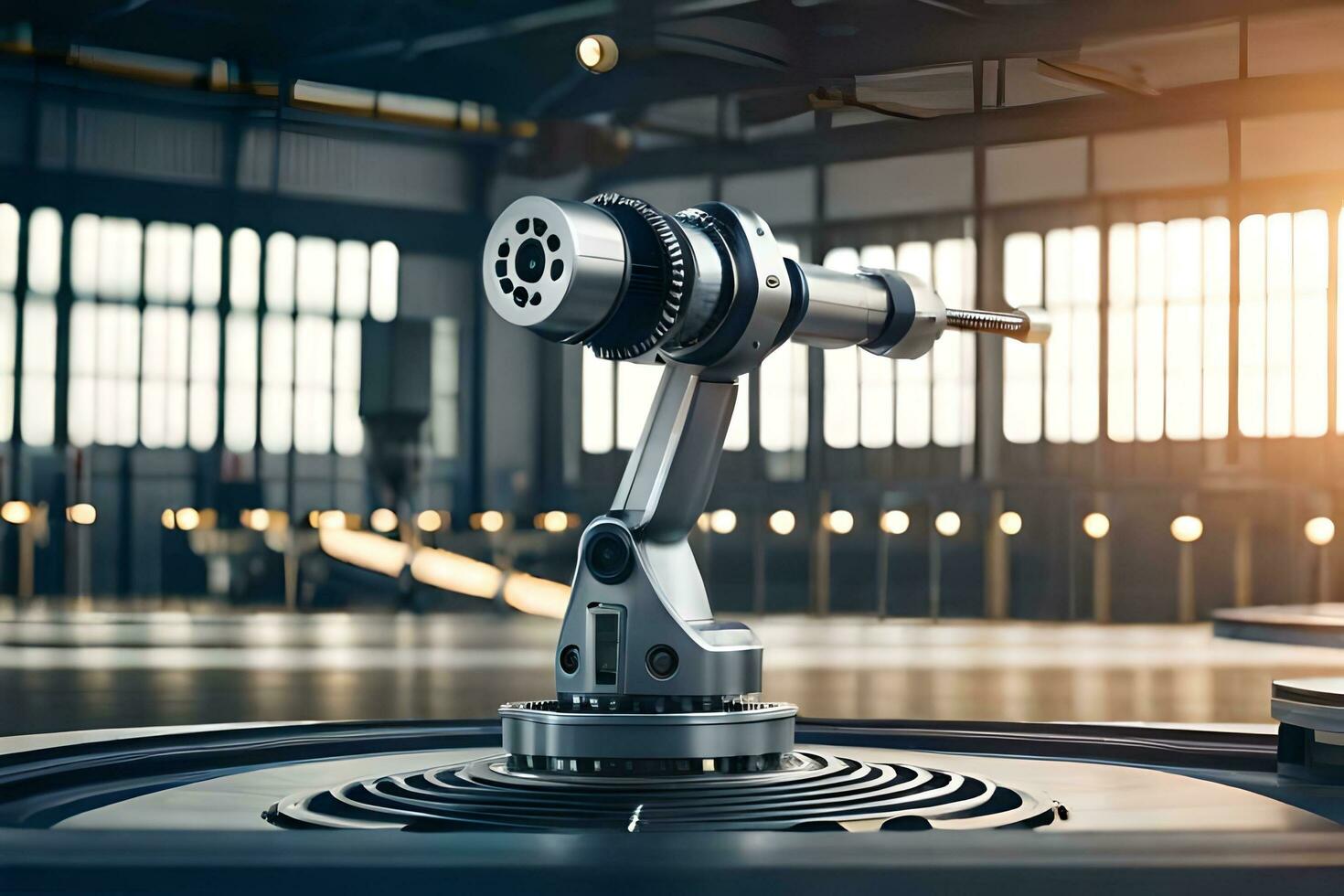 a robot is sitting on a machine in a factory. AI-Generated photo