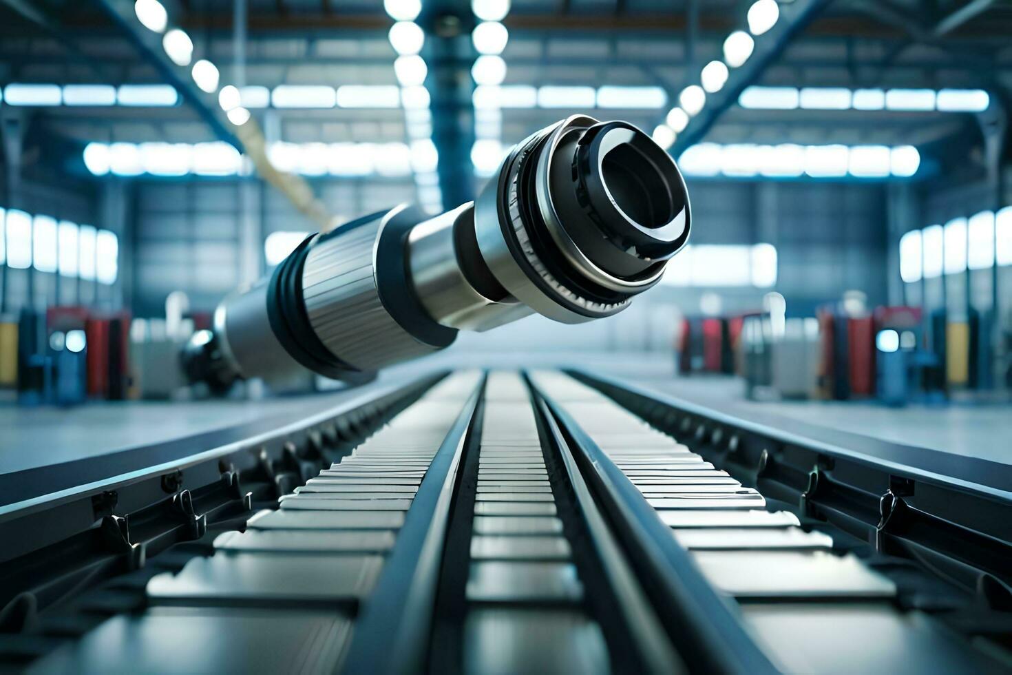 a large metal object on a track in a factory. AI-Generated photo