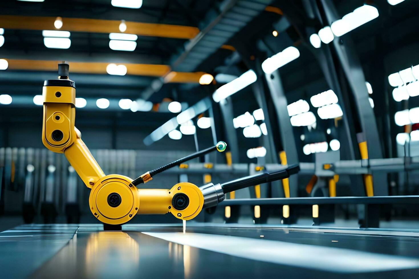 a robotic arm is sitting on a table in a factory. AI-Generated photo