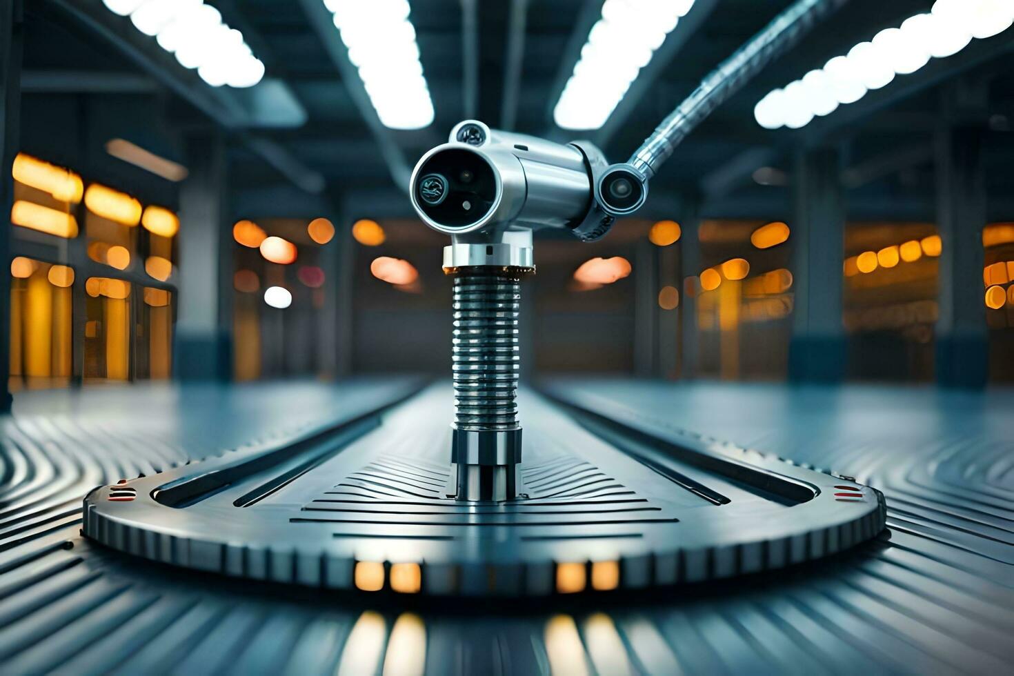 a machine is sitting on a conveyor belt. AI-Generated photo